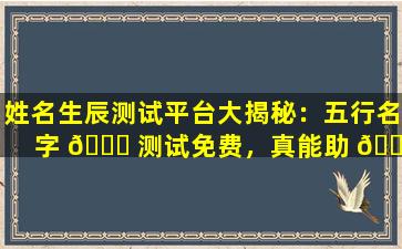 姓名生辰测试平台大揭秘：五行名字 🐎 测试免费，真能助 🐋 你改运